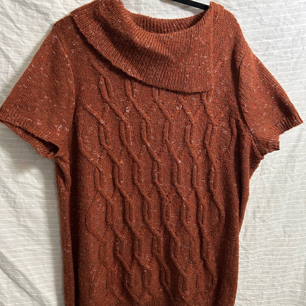 💝 Dressbarn Tunic Sweater Rust Short Sleeve Burnt Orange Size 22/24